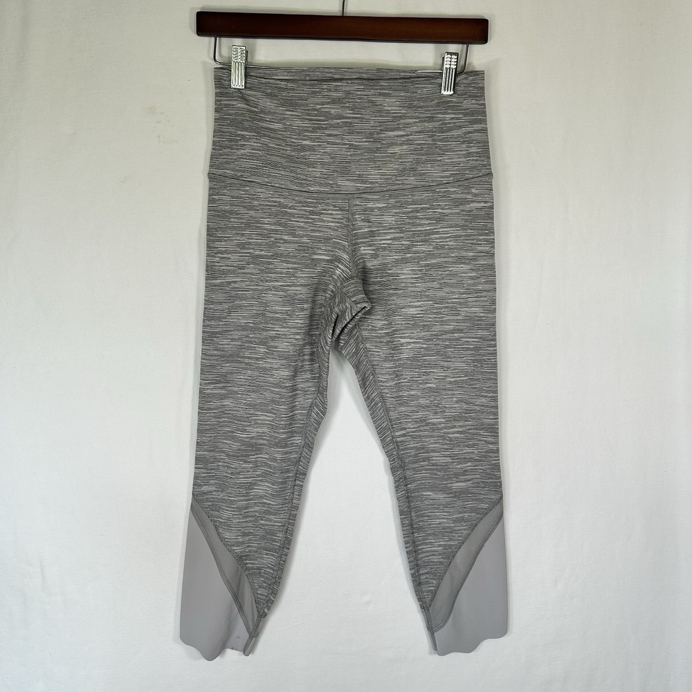 Lululemon Wunder Under Crop Leggings Scalloped Hem Mesh Gray Space Dye Size 6?